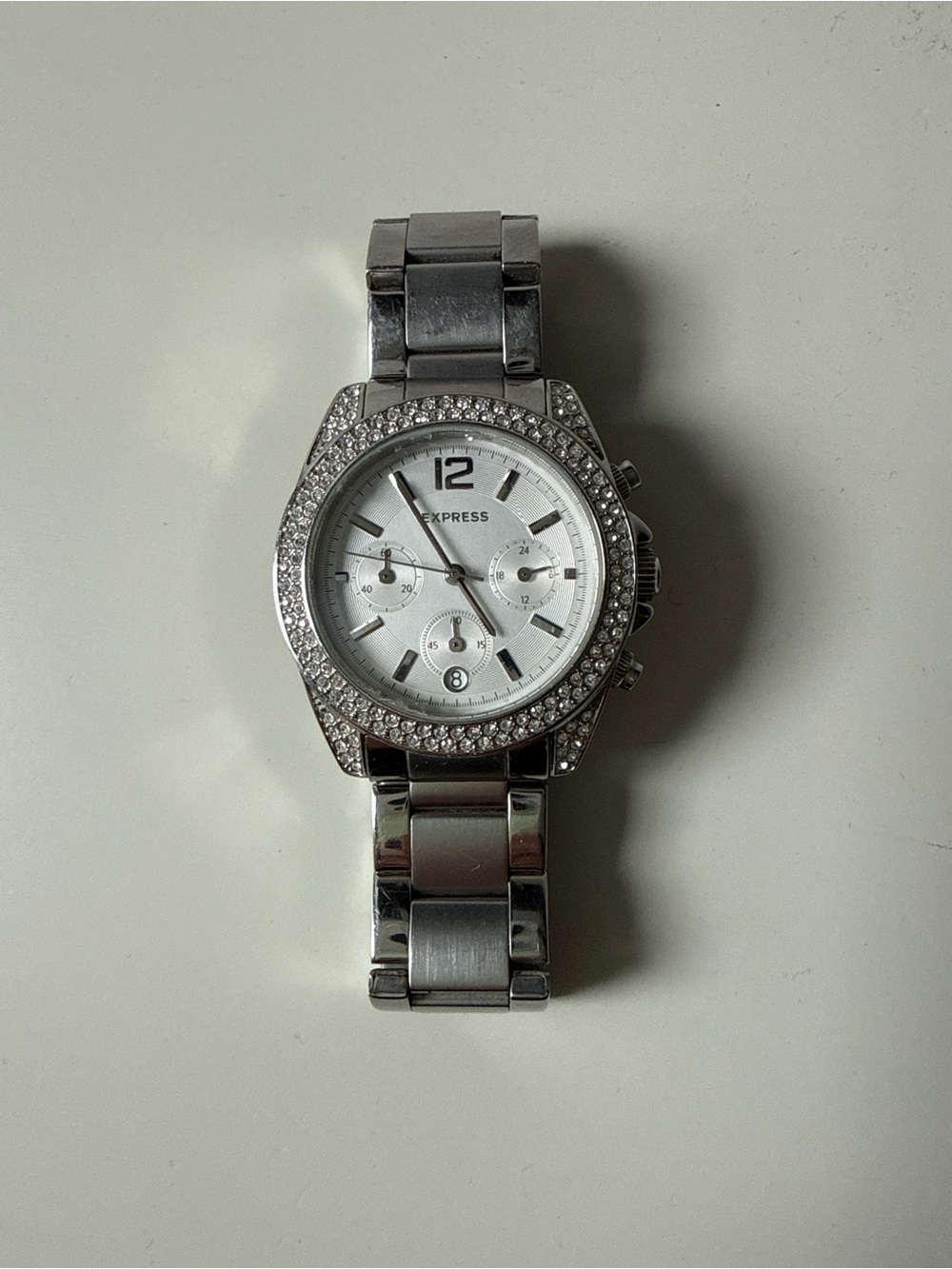 Express Silver-Tone Crystal Bracelet Watch